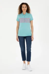 US Polo Assn. Women MINT Polo Shirt Collar T-Shirt - Image 4