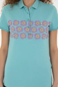 US Polo Assn. Women MINT Polo Shirt Collar T-Shirt - Image 6