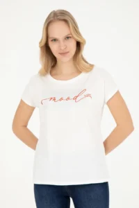 US Polo Assn. Women Ecru Crew Neck T-Shirt - Image 3