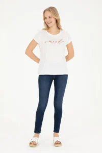US Polo Assn. Women Ecru Crew Neck T-Shirt - Image 4