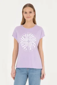 US Polo Assn. Women Lilac Crew Neck T-Shirt - Image 3