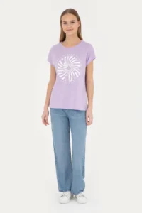 US Polo Assn. Women Lilac Crew Neck T-Shirt - Image 4