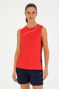 US Polo Assn. Women Red Sleeveless Crew Neck T-Shirt