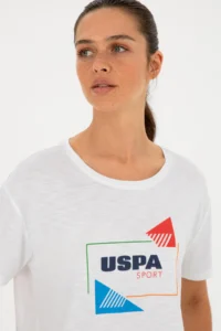 US Polo Assn. Women WHITE Crew Neck T-Shirt - Image 2