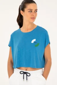 US Polo Assn. Women Saks Blue Crew Neck T-Shirt - Image 3