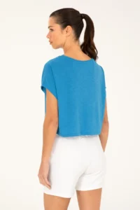US Polo Assn. Women Saks Blue Crew Neck T-Shirt - Image 5