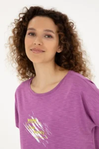 US Polo Assn. Women Purple Crew Neck T-Shirt - Image 2