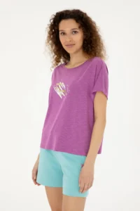 US Polo Assn. Women Purple Crew Neck T-Shirt - Image 3