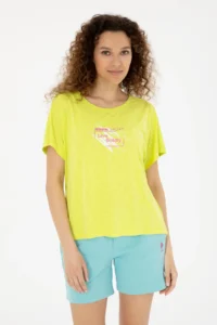US Polo Assn. Women Peanut Green Crew Neck T-Shirt - Image 3