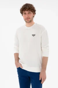 US Polo Shirt Assn. Men comfort Fit Crew Neck Cream Sweatshirt
