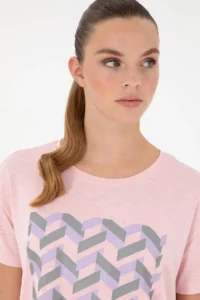 US Polo Assn. Women Powder Pink Patterned Crew Neck T-Shirt - Image 2