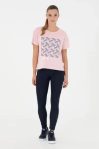 US Polo Assn. Women Powder Pink Patterned Crew Neck T-Shirt - Image 4