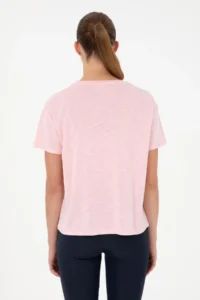 US Polo Assn. Women Powder Pink Patterned Crew Neck T-Shirt - Image 5
