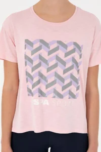 US Polo Assn. Women Powder Pink Patterned Crew Neck T-Shirt - Image 6