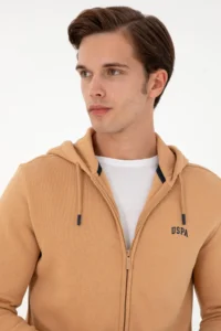 US Polo Assn. Men Camel Fleece Knitting Cardigan - Image 2
