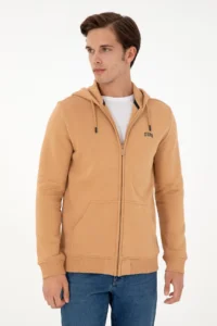 US Polo Assn. Men Camel Fleece Knitting Cardigan - Image 3