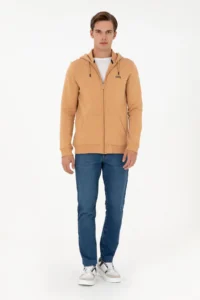 US Polo Assn. Men Camel Fleece Knitting Cardigan - Image 4
