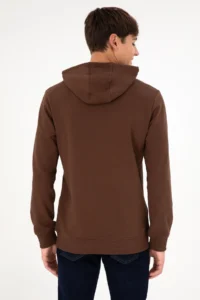 US Polo Assn. Men Regular Fit Hooded Brown Basic Sweatshirt - Image 6