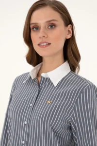 US Polo Assn. Women Navy Blue Striped Long Sleeve Tunic Shirt - Image 2