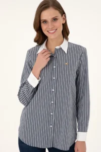 US Polo Assn. Women Navy Blue Striped Long Sleeve Tunic Shirt - Image 3