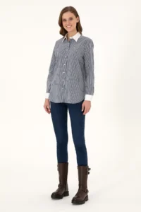 US Polo Assn. Women Navy Blue Striped Long Sleeve Tunic Shirt - Image 4