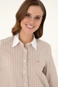 US Polo Assn. Women Sand Striped Long Sleeve Tunic Shirt - Image 2