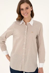 US Polo Assn. Women Sand Striped Long Sleeve Tunic Shirt - Image 3