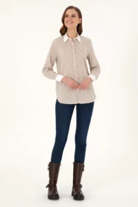 US Polo Assn. Women Sand Striped Long Sleeve Tunic Shirt - Image 4
