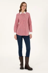 US Polo Assn. Women Cherry Striped Long Sleeve Tunic Shirt - Image 4