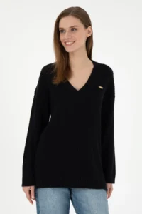 US Polo Assn. Women Navy Blue V-Neck Sweater