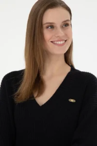 US Polo Assn. Women Navy Blue V-Neck Sweater - Image 2