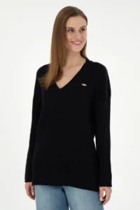 US Polo Assn. Women Navy Blue V-Neck Sweater - Image 3