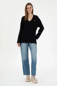 US Polo Assn. Women Navy Blue V-Neck Sweater - Image 4