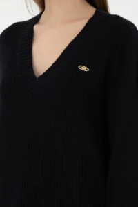 US Polo Assn. Women Navy Blue V-Neck Sweater - Image 7