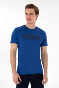 US Polo Assn. Men Regular Fit Crew Neck Saks Blue Basic T-Shirt