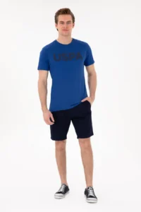 US Polo Assn. Men Regular Fit Crew Neck Saks Blue Basic T-Shirt - Image 4