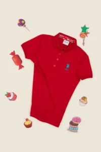 US Polo Assn. Girls' Red Polo Shirt Collar Basic T-Shirt