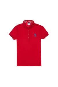 US Polo Assn. Girls' Red Polo Shirt Collar Basic T-Shirt - Image 2