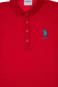 US Polo Assn. Girls' Red Polo Shirt Collar Basic T-Shirt - Image 4