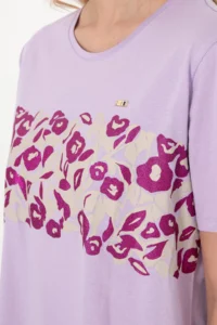 US Polo Assn. Women Lilac Patterned Crew Neck T-Shirt - Image 7