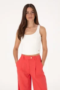 US Polo Assn. Women Cream Sleeveless Crew Neck T-Shirt