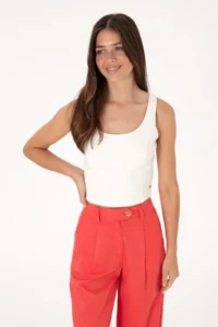 US Polo Assn. Women Cream Sleeveless Crew Neck T-Shirt - Image 3
