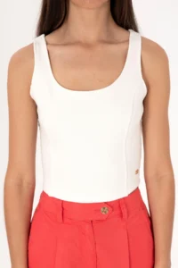 US Polo Assn. Women Cream Sleeveless Crew Neck T-Shirt - Image 6
