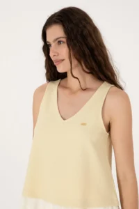 US Polo Assn. Women Light Khaki Sleeveless V-neck T-Shirt - Image 2