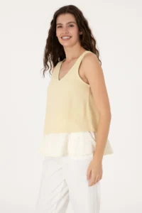 US Polo Assn. Women Light Khaki Sleeveless V-neck T-Shirt - Image 3