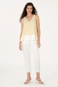 US Polo Assn. Women Light Khaki Sleeveless V-neck T-Shirt - Image 4