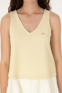 US Polo Assn. Women Light Khaki Sleeveless V-neck T-Shirt - Image 6