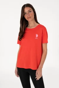 US Polo Assn. Women Red Crew Neck T-Shirt