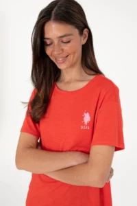 US Polo Assn. Women Red Crew Neck T-Shirt - Image 2