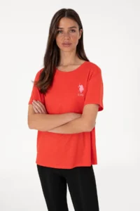 US Polo Assn. Women Red Crew Neck T-Shirt - Image 3
